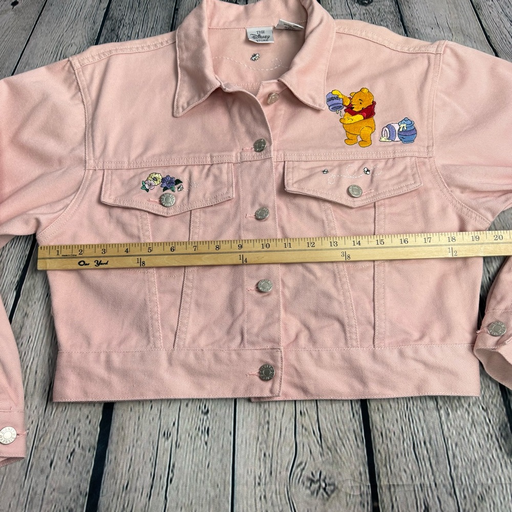 Vintage 90s Disney Winnie the Pooh Pastel Pink Cropped Denim Jacket Size Medium - Picture 4 of 12
